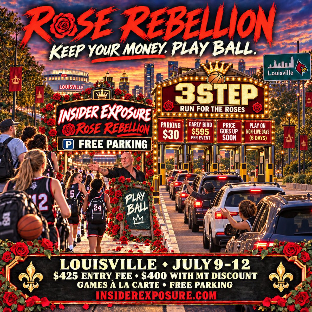 InsiderExposure's tweet photo. Already have a number of programs sick and tired of Tucker shaking every last dime out of their pockets every year.
We can only take 110 teams.
Less than 60 spots left.
Rose Rebellion.
Free Parking
$400 Entry Fee for 6 games
No playing on Non-Live Days
No BS, Just ball. https://t.co/vhs85l2Z8y