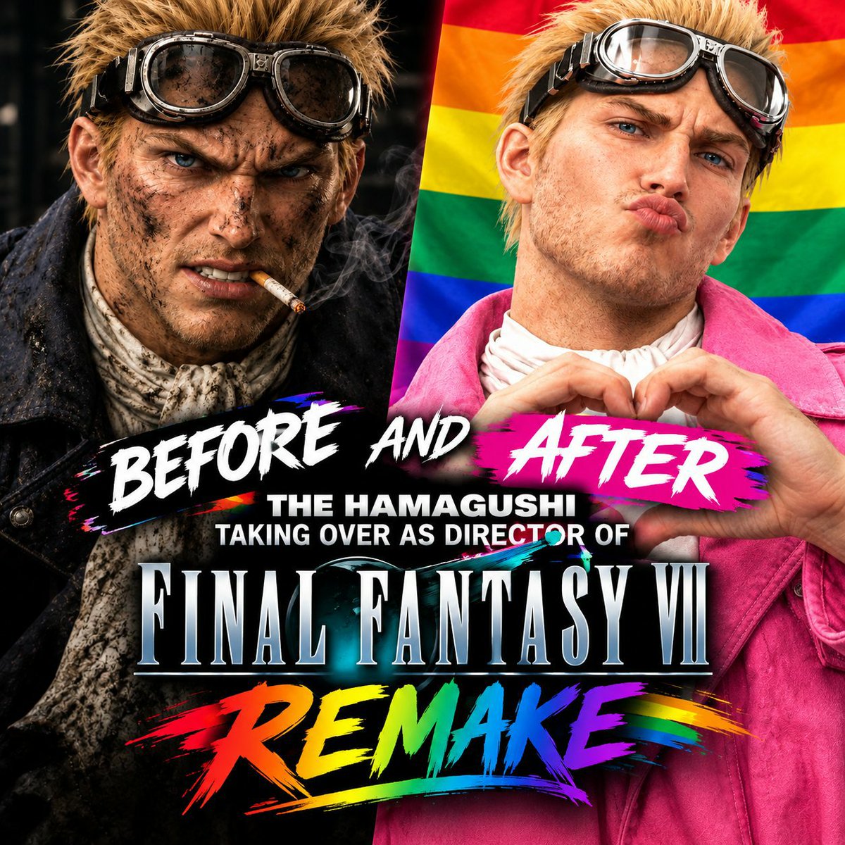 Overrwhelminng's tweet photo. @finalfantasyvii Cid and Red XIII
Between Remake and Original
Completely different characters with the same names only 💩💩 https://t.co/Ba74NQiMbv
