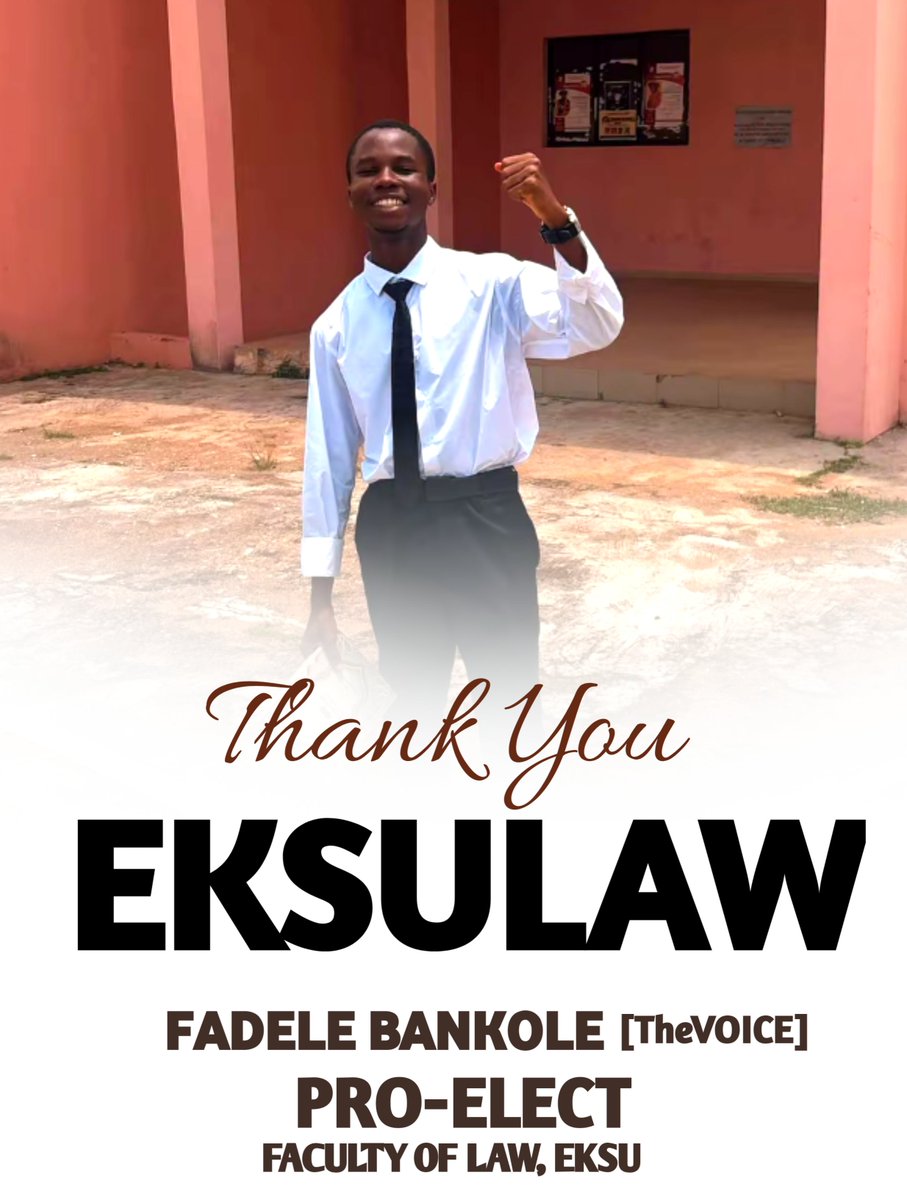 bankole_fadele's tweet photo. To God Almighty❤️⚖️
I emerged.

FADELE BANKOLE [TheVOICE]
PRO-ELECT, Faculty of Law, EKSU.

Ready to serve❤️⚖️ https://t.co/txdcRfGhzm
