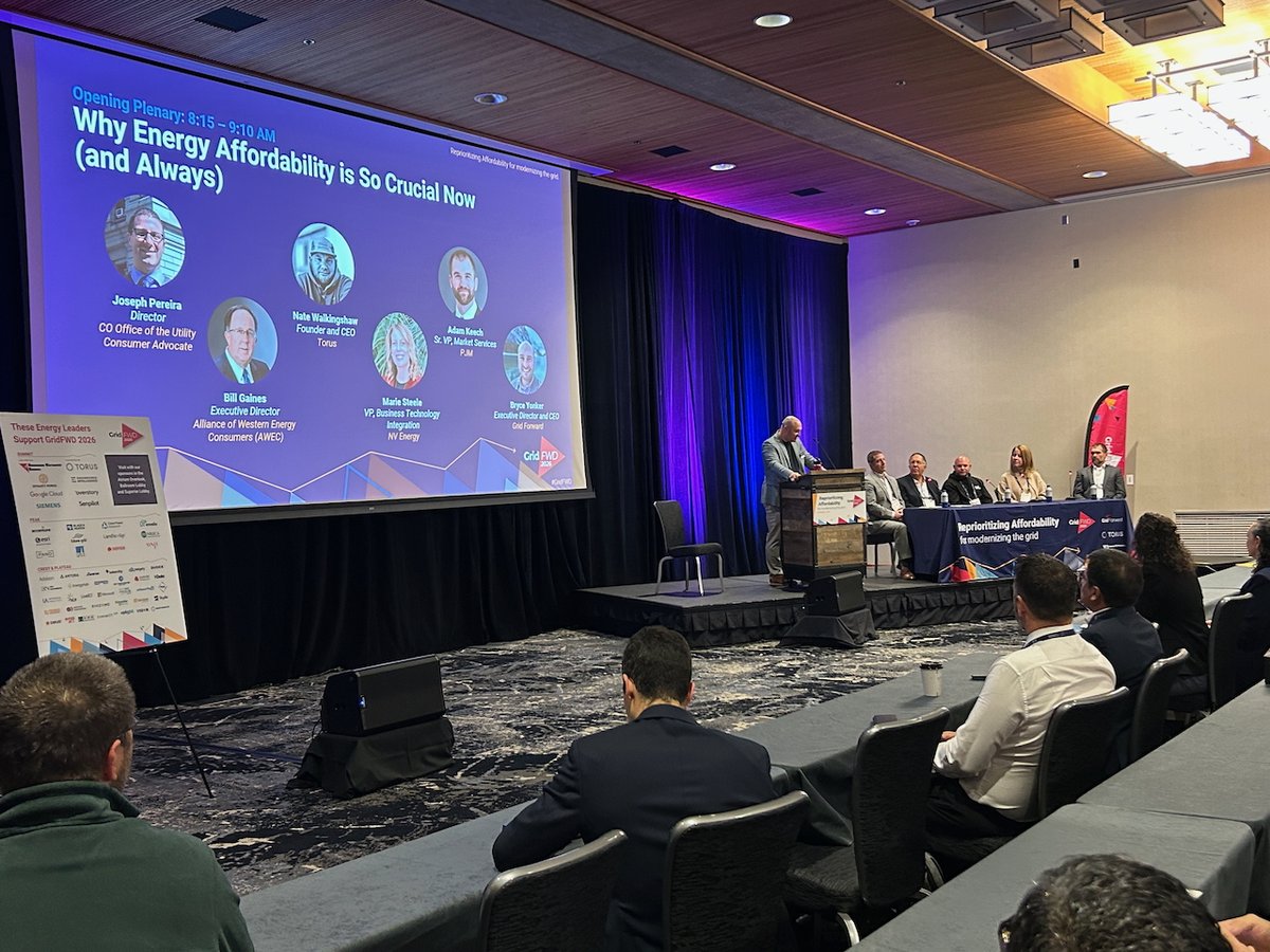 GridForward's tweet photo. GridFWD 2026 is underway in Snowbird, Utah! ⚡

We kicked off with an Opening Session featuring Torus, PJM, AWEC, NV Energy and the Colorado Office of Utility Consumer Advocate, exploring why energy affordability is critical to the grid’s future.

Follow for more #GridFWD updates https://t.co/tbPkZmbw9P