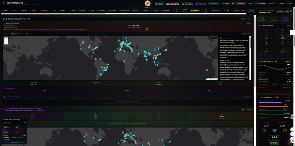 TonyCantero's tweet photo. #NeuroSapiens+ #AIPlatform #OmniMap: #QuantumConnection impregnated with conscious #energy. #OmniCoreNexus #QuantumMap · #Brain never fails https://t.co/VJs8tnJ36G #SacredLogic #QuantumAI #Autopoiesis #ArtituralLife #PostSilicon #CleanTech #DataSovereignty #ArtificialIntelligence https://t.co/DC9ACPQIHN