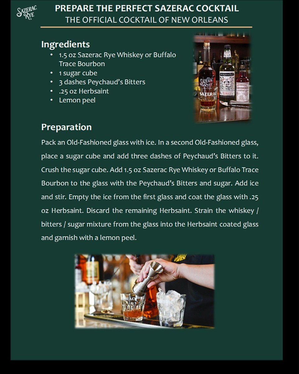 Town_Crier_'s tweet photo. Ever had a proper Sazerac — the official cocktail of New Orleans and arguably the oldest American cocktail? This is our hometown drink, and we stock every bottle it takes. #Sazerac #NewOrleansCocktails #LouisianaDrinks #CocktailRecipe #NorthshoreLA #TownCrierSpirits https://t.co/OBmoMd8aCM