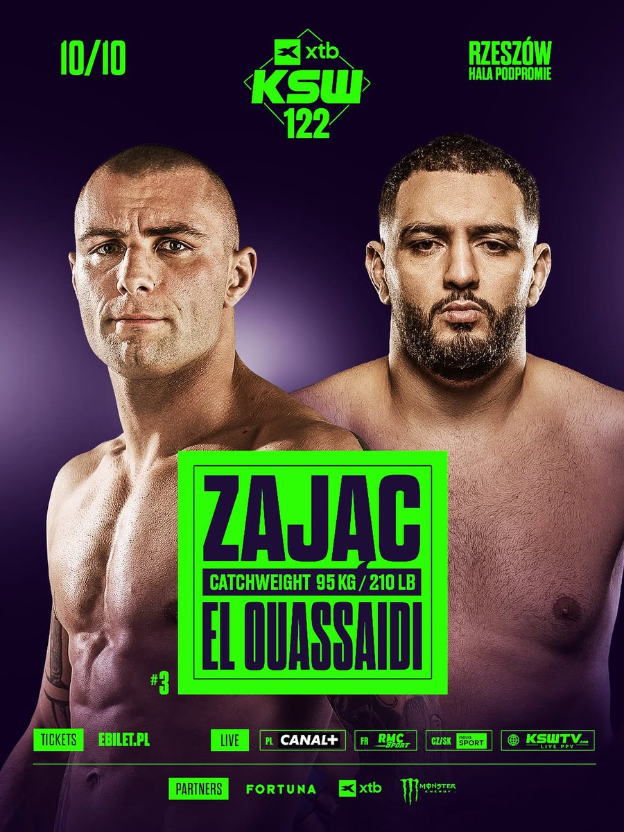 KSW_MMA's tweet photo. Sergiusz Zając 🇵🇱 has a new opponent! He will face KSW newcomer Salim El Ouassaidi 🇫🇷 at a 95 kg catchweight. 🔥

Bartosz Szewczyk is out of the fight due to injury.

XTB #KSW122 | OCT 10 | Rzeszów | 🎫 @eBiletPL 
__________________________________________

🇫🇷 LE FRANÇAIS SALIM « BIZON » EL OUSSAIDI REJOINT LE KSW ! 🇫🇷

🔥 Une nouvelle aventure commence pour le Français !

Salim « Bizon » El Oussaidi fera ses débuts au KSW face à Sergiusz Zając, en catchweight à 95 kg, lors de XTB KSW 122, le 10 octobre à Rzeszów 🇵🇱.

💥 BIZON DÉBARQUE AU KSW !