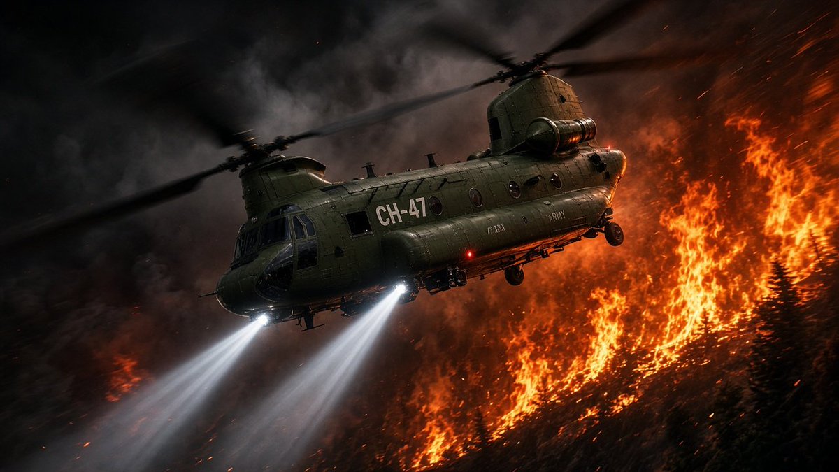 japan_nobunaga's tweet photo. They told 242 Americans to jump into a freezing lake and die.

September 5, 2020.
The Creek Fire in California exploded into a 50,000-foot furnace of black smoke.
Mammoth Pool Reservoir. Two hundred and forty-two campers were trapped on the water's edge by a roaring wall of flame.
Civilian helicopters turned back. Fire commanders called it an unsurvivable death trap.
Officials literally radioed the families: SUBMERGE IN THE WATER AND PRAY.

You know what Chief Warrant Officer 5 Joseph Rosamond and his National Guard crew did?

They didn't wait for the fire to clear.
They didn't wait for safety protocols.
They looked at that wall of flame and said three words:
“WE’RE GOING IN.”

Night-vision goggles were blinded by orange fire.
Cockpit alarms screamed as external heat soared past 140 degrees.
Turbulence was slamming the 30-ton CH-47 Chinook into violent free-falls.

Did your pilots turn back?
DID THEY ABANDON THOSE FAMILIES?

NOT. A. CHANCE.

Rosamond slammed the rear wheels onto a cracked, burning boat ramp while propane tanks detonated in the trees.
They packed 65 severely burned civilians into a cabin built for 33.
Flew through the firestorm to Fresno, dumped fuel, AND FLEW STRAIGHT BACK IN A SECOND TIME.

By sunrise, all 242 souls were pulled out of the ashes alive. Zero dead.

The rest of the world talks about protocols.
AMERICANS FLY INTO THE FURNACE TO BRING THEIR PEOPLE HOME. 🇺🇸🚁🔥