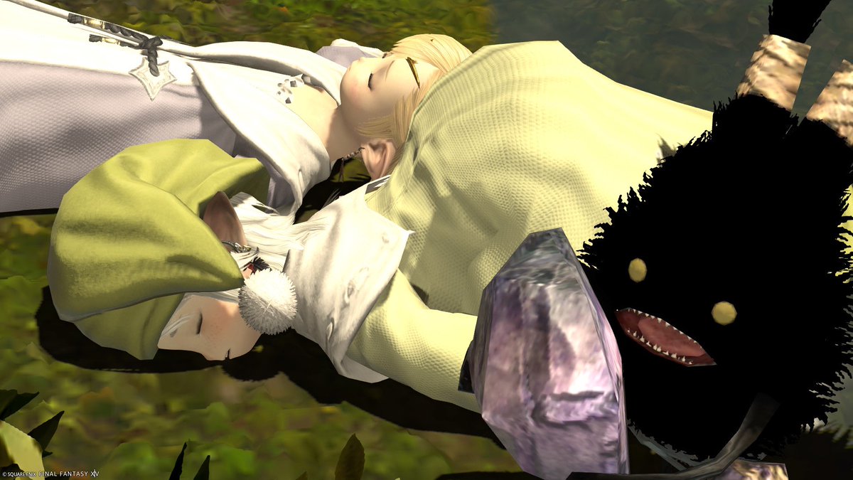 Lolopu_ff14's tweet photo. もう寝る時間だからお布団で落ちよう！ってアパルトメントのベッドに向う
↓
「ゴールドソーサーの時間だ！！」ってなってゴールドソーサーに行ってジャンピングアスレチックをする
↓
もうここでいいや！ってなってそのままゴールドソーサーで野宿しながら落ちる姉妹の図 https://t.co/el6i7hVgCO