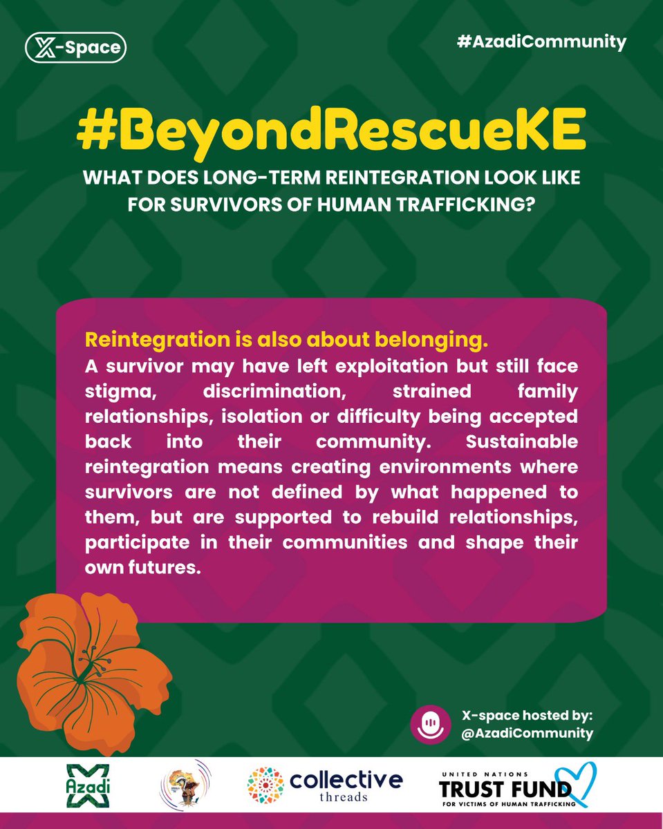 _hsuleiman_'s tweet photo. @AzadiCommunity @unvtf_tip Survivors are more than what happened to them.
Sustainable reintegration means creating spaces where survivors can reconnect, participate, contribute and be recognised for who they are and who they want to become.
Belonging is part of rebuilding.
#BeyondRescueKe #AzadiCommunity https://t.co/9wyGqO00bE