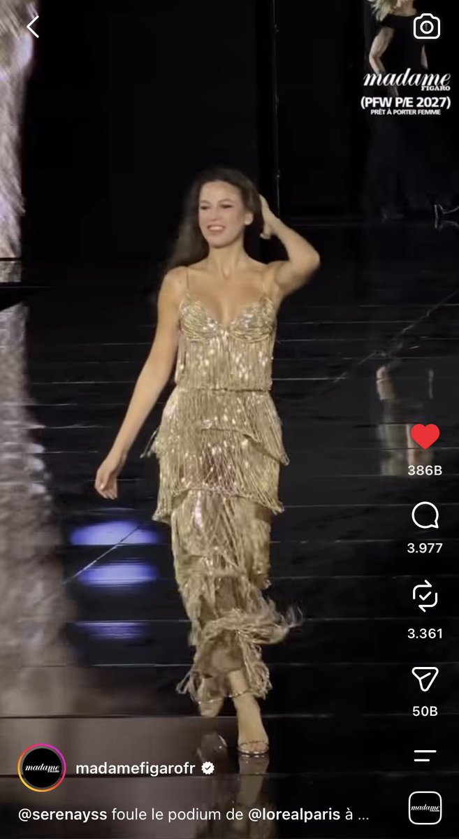 SrnySrkyssFan's tweet photo. Serenay Sarıkaya’nın L’Oréal Paris Le Défilé’deki yürüyüşü, Fransa’nın önde gelen moda dergilerinden Madame Figaro’nun Instagram hesabında paylaşılan defile videoları arasında en çok izlenen görüntü oldu. Video 10,3 milyon izlenmeye ulaştı⭐️ https://t.co/NIbQ7N1xx6