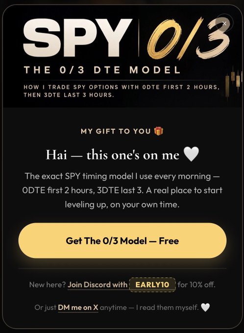 spylieu's tweet photo. If it helps anyone, I put my exact $SPY timing model into a free guide — why I trade 0DTE in the first 2 hours and switch to 3DTE in the last 3.

It’s the same framework I use every day 💛

Free guide + Discord community: https://t.co/BTtY4KrfZl https://t.co/Pq0MkbfI4s