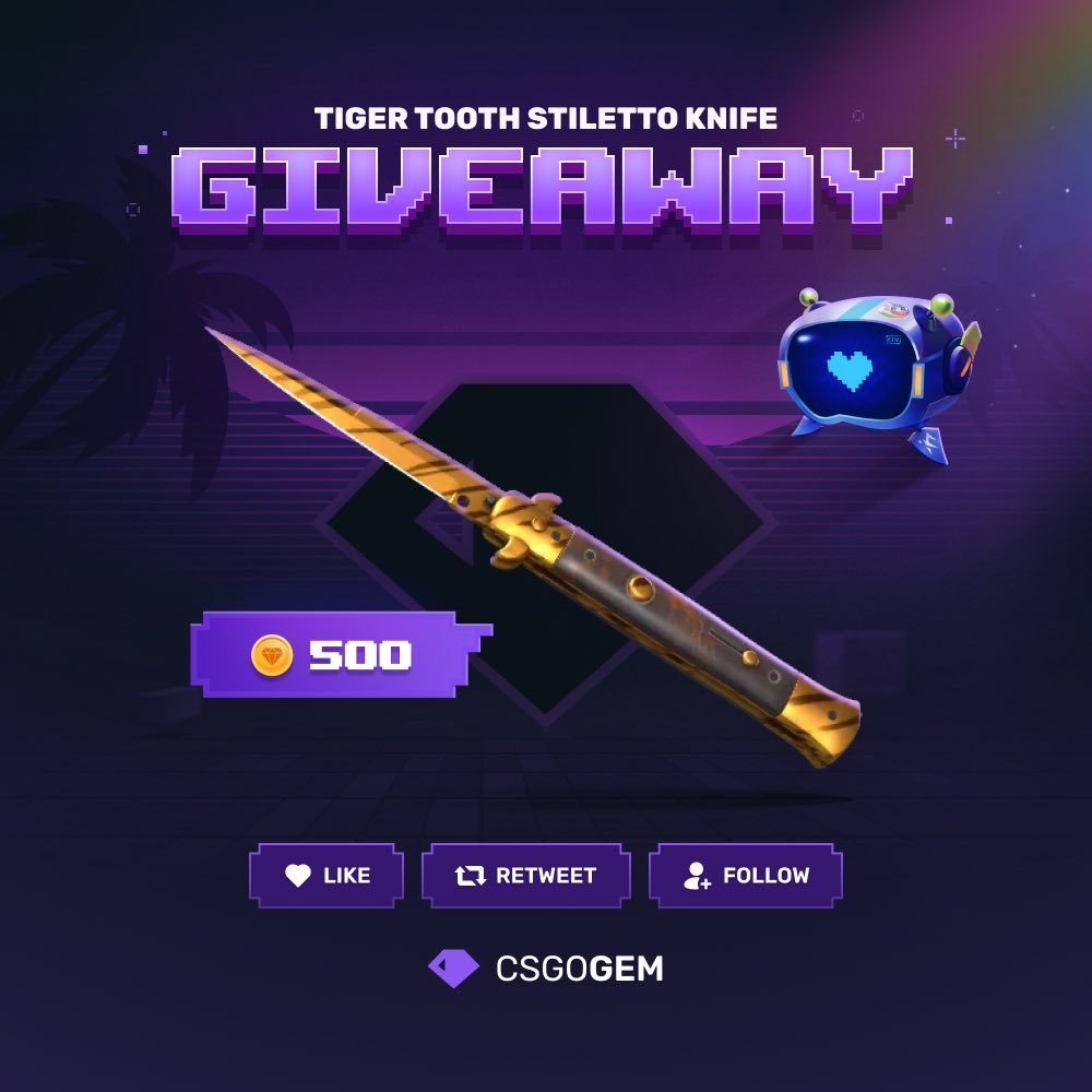 CS2_Gem's tweet photo. Tiger Tooth Stiletto Knife Giveaway!

💜 Follow @CS2_Gem 
🔁 RT + Like this post!
👀 Tag a CSGOGem friend

Rolling on Sunday, GL! 💜 https://t.co/gFTlnM6ldl