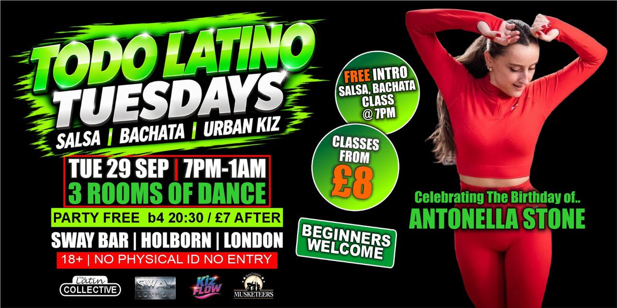 SalsaDancingAng's tweet photo. https://t.co/CXTTfkwluD #salsa &amp; #bachata classes and social . #beginners welcome to. Start 7pm at sway bar great queen st Holborn . https://t.co/DcL3qonPyz