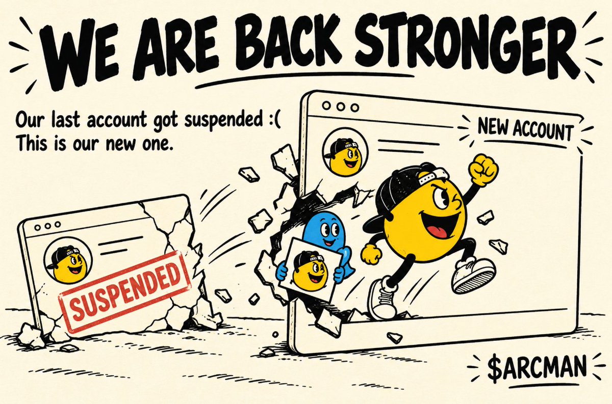 Arcmanonarc's tweet photo. Our old account got suspended but we are back!!!

Lets run it back with the new account 🟡

$ARCMAN is back! https://t.co/9C5xnn8ncJ