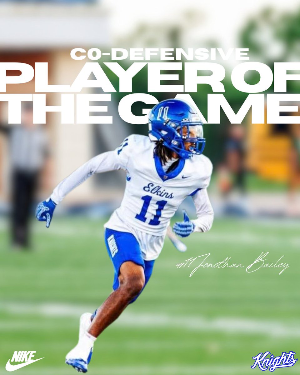 ElkinsFootball's tweet photo. Players of the week - Week 5
Offense - @tysoncraft2027
Co-Defense - @OmosefeAyemere
Co-Defense - @JONO_Bailey2028
#KnightLife #48minutes #MEQ
FAMILY https://t.co/odQKMLwLKW