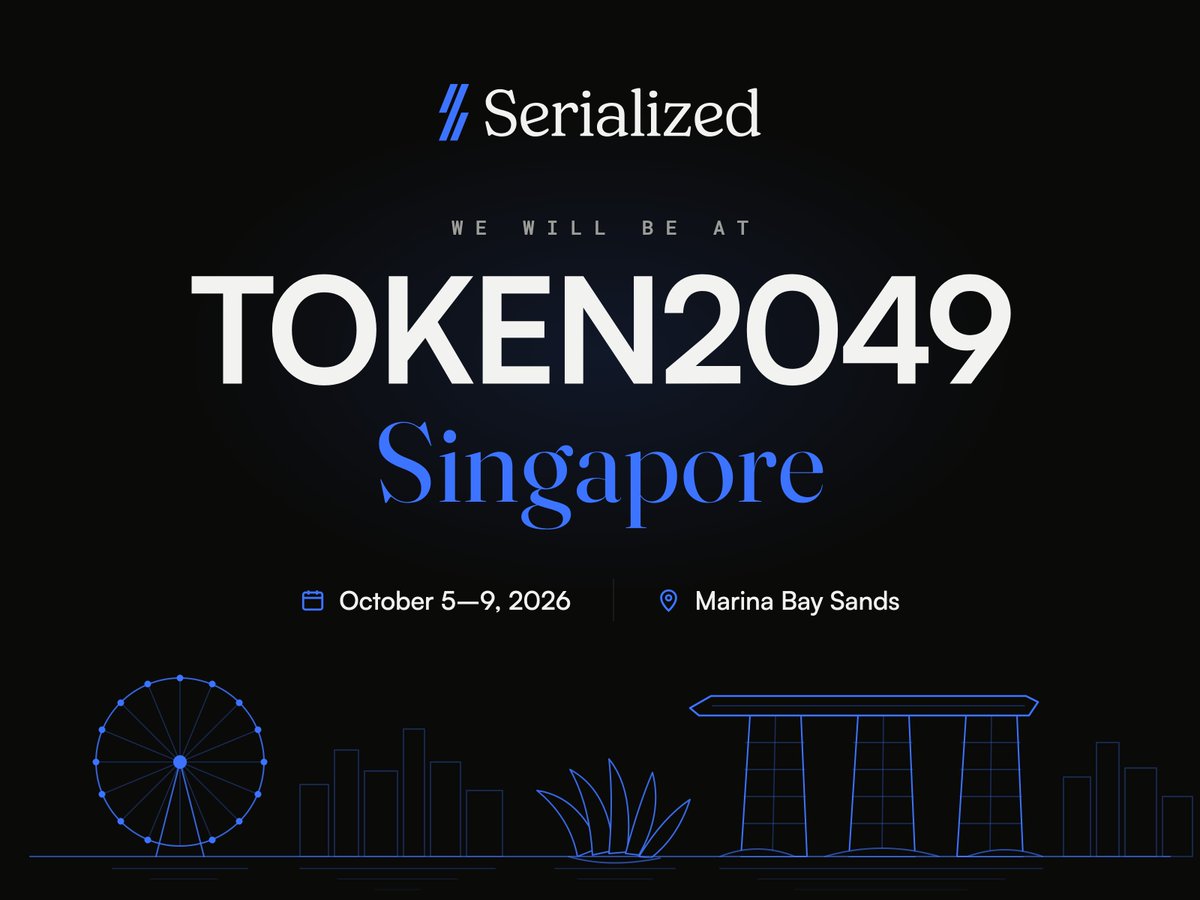 serialized_xyz's tweet photo. TOKEN2049 Singapore is next week 🇸🇬

Serialized will be there for #TOKEN2049 week, October 5–9.

Smart contract audits + real-time on-chain data &amp; APIs. If you're launching a token or building a trading app, wallet or dashboard, let's connect.

DMs open, see you there 👇 https://t.co/Qzj7uOLAwu