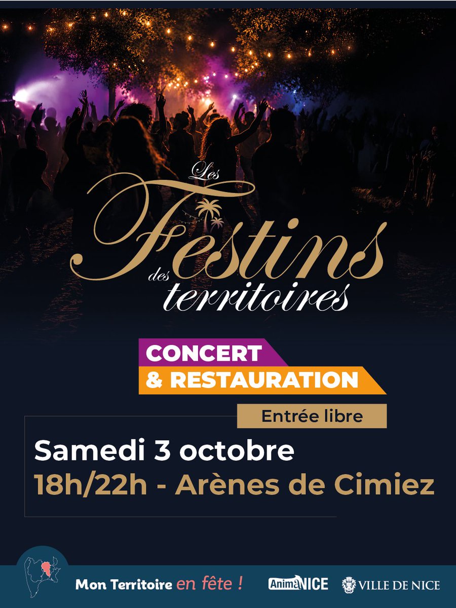 VilledeNice's tweet photo. ✨ Samedi 3 octobre, les Festins des Territoires des Hauts de Nice s’achèvent au jardin des Arènes de Cimiez avec une dernière soirée placée sous le signe du partage et de la convivialité.

De 18h à 22h
🎟️ Entrée libre
👉 https://t.co/QZngx2TUN7 https://t.co/64H0M1Q8nj