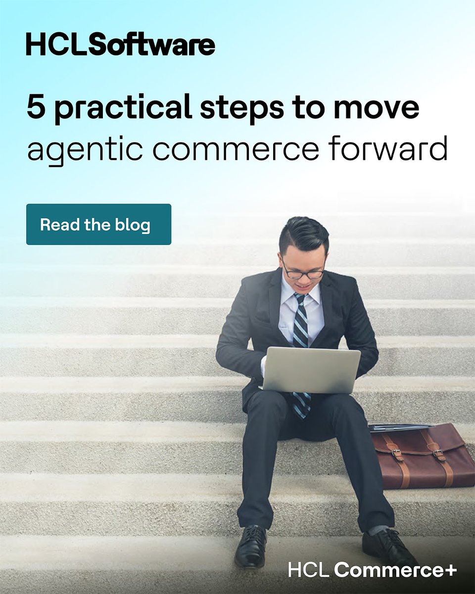 HCLCommerce's tweet photo. Moving from AI discussion to agentic commerce starts with the basics: clean data, API-first access, strong guardrails, a focused pilot &amp; cross-functional ownership. Five practical steps can create a safer path to production. Read the blog: https://t.co/f2V7C8yySU
#HCLCommerceplus https://t.co/8x39KjMOMO