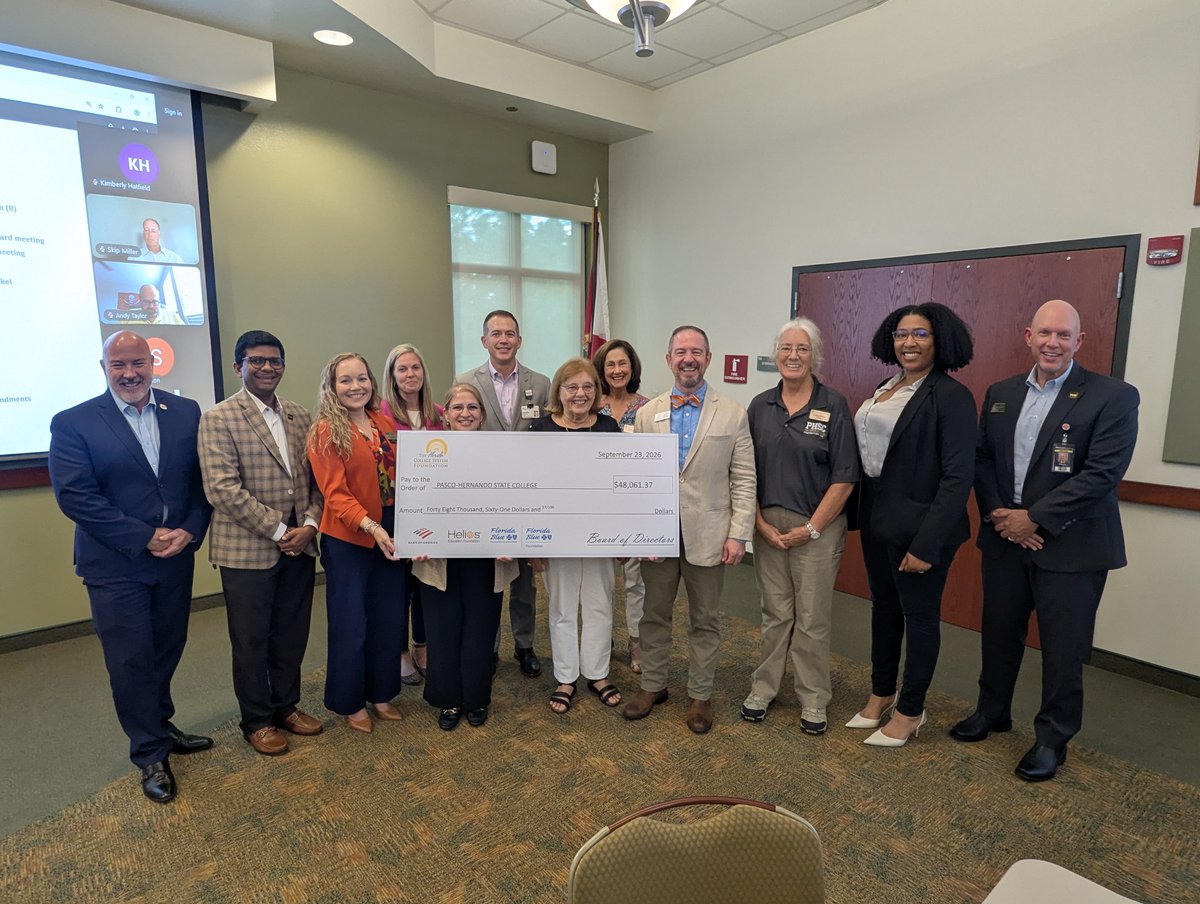 PHSCFoundation's tweet photo. @FLCollegeSystem Foundation Board Member and @PHSCedu Trustee John Mitten presented a check from The Florida College System Foundation during the #PHSCFoundation board meeting on September 24. This gift will provide scholarships for nursing and first generation #PHSCedu students. https://t.co/Jgzamw6SmX