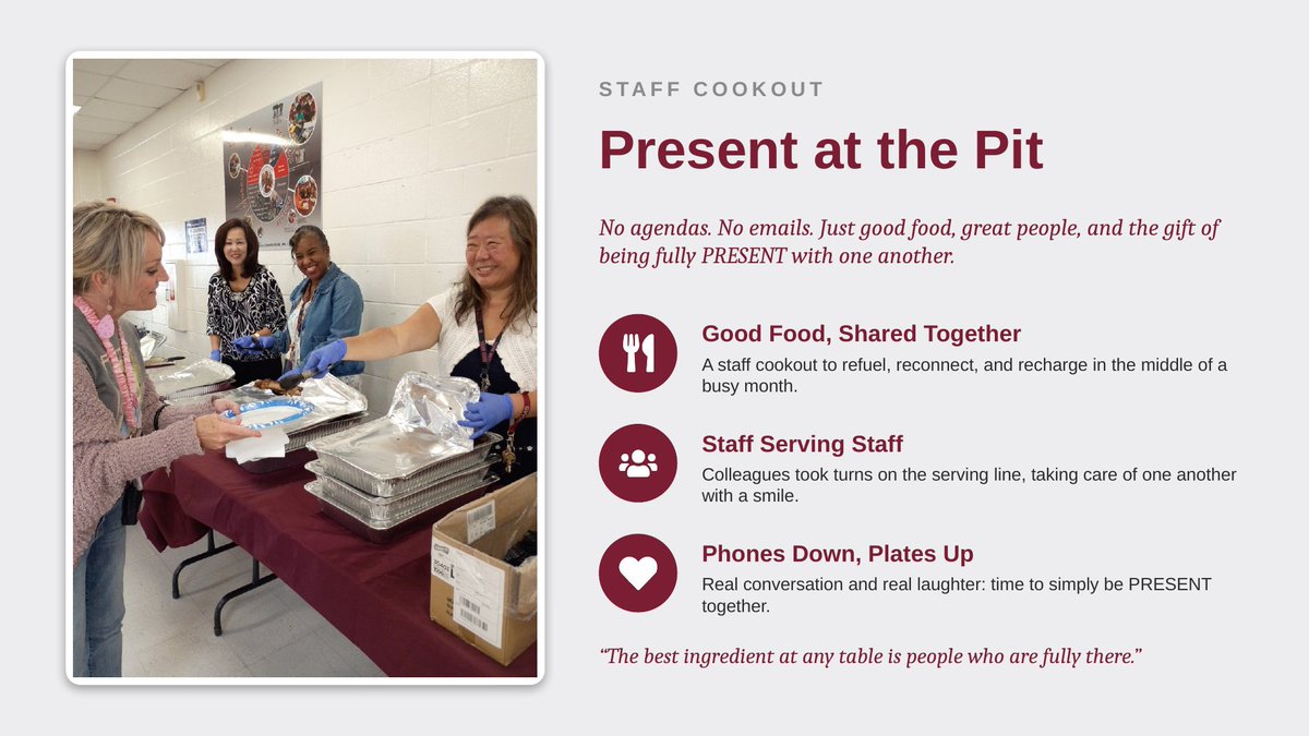 DrNikkiColey2's tweet photo. No agendas. No emails. Just good food, great people, and the gift of being fully PRESENT with one another. ๐ฝ๏ธ Last FriYAY, our @ugmswolverines staff took a moment to refuel and reconnect at Present at the Pit! #WolverineWellness #HenryCARES #HCSWellness #YouBelong @Lakanijones https://t.co/AoRGtlEUJj