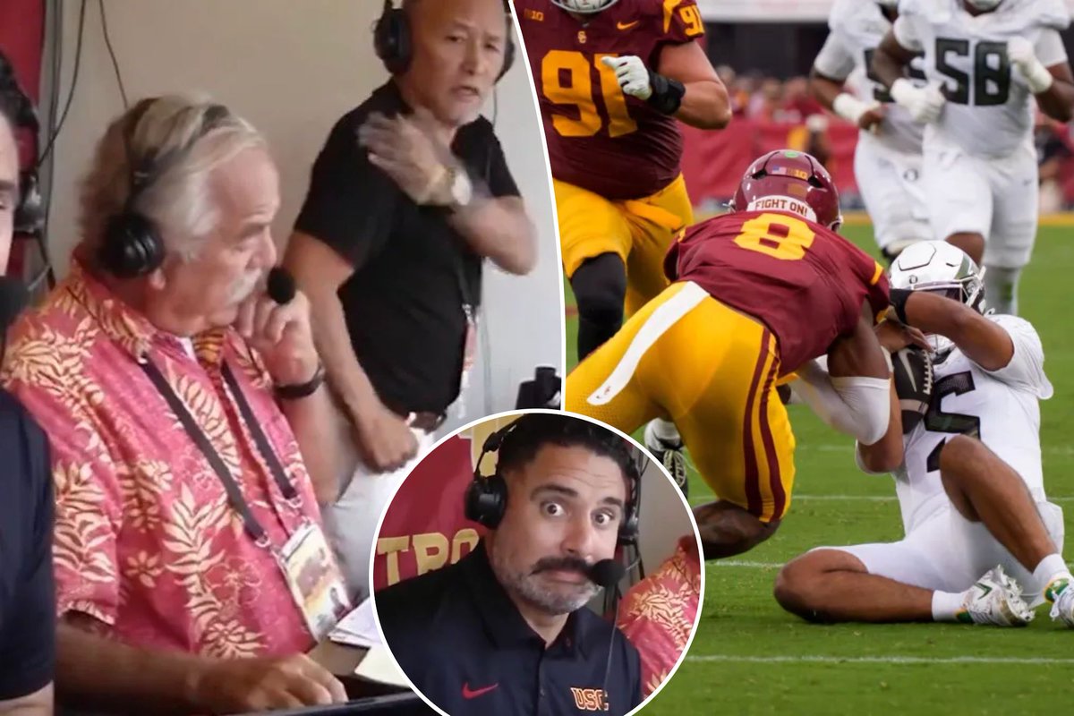 californiapost's tweet photo. USC radio broadcaster blasted for blaming Oregon QB Dante Moore after being knocked unconscious https://t.co/wzvvp8YyzJ https://t.co/ABP5fu4u3A
