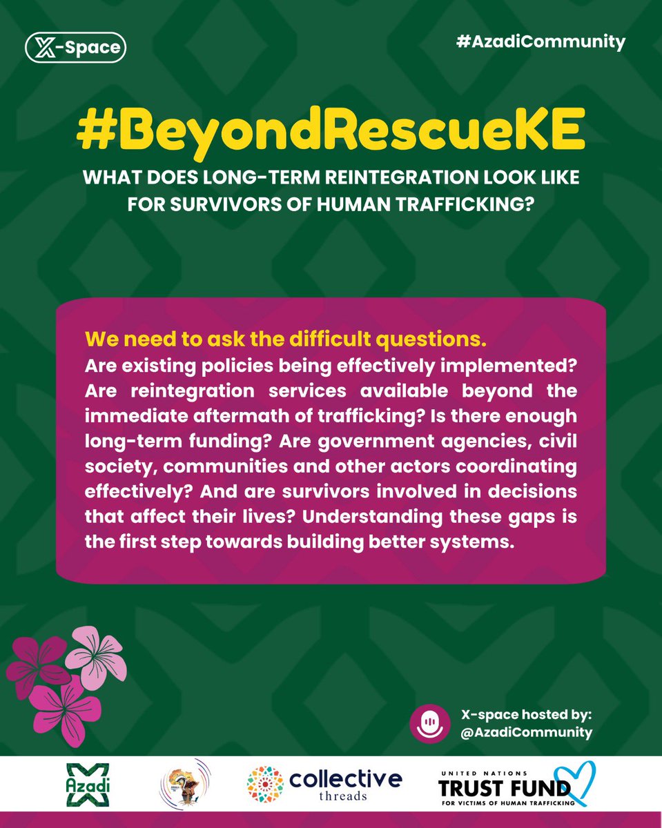_hsuleiman_'s tweet photo. @AzadiCommunity @unvtf_tip We need to look beyond rescue &amp; ask what happens next. 

Where are the gaps in services? Is there enough longterm funding? Are govt, civil society &amp; communities coordinating effectively? 

We cannot strengthen systems without confronting the gaps

#BeyondRescueKe #AzadiCommunity https://t.co/SQk8X3jfBB