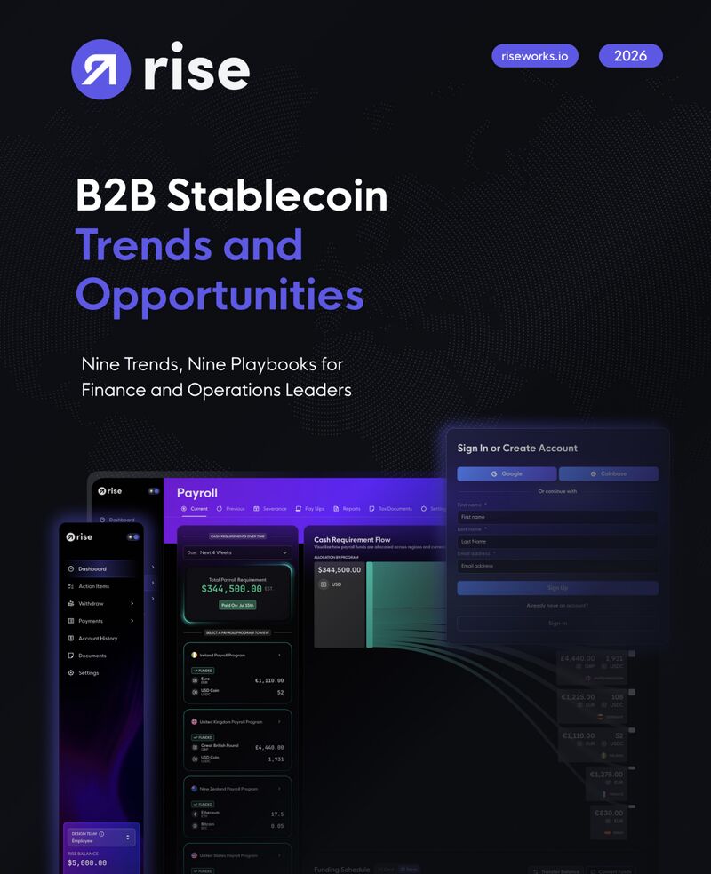 rise_pay's tweet photo. Cross-border B2B settlement still often means multi-day wires and opaque fee stacks.

In Rise's B2B Stablecoin Trends and Opportunities 2026 report, one pattern stands out: stablecoin rails can settle cross-border in under five seconds at under 0.1% cost.

That timing gap is why more finance teams are mapping which corridors still sit on SWIFT-era pacing, and which ones can move first without breaking reconciliation.

Nine playbooks for making that shift are in the free report:

https://t.co/g8bxKnAPYf