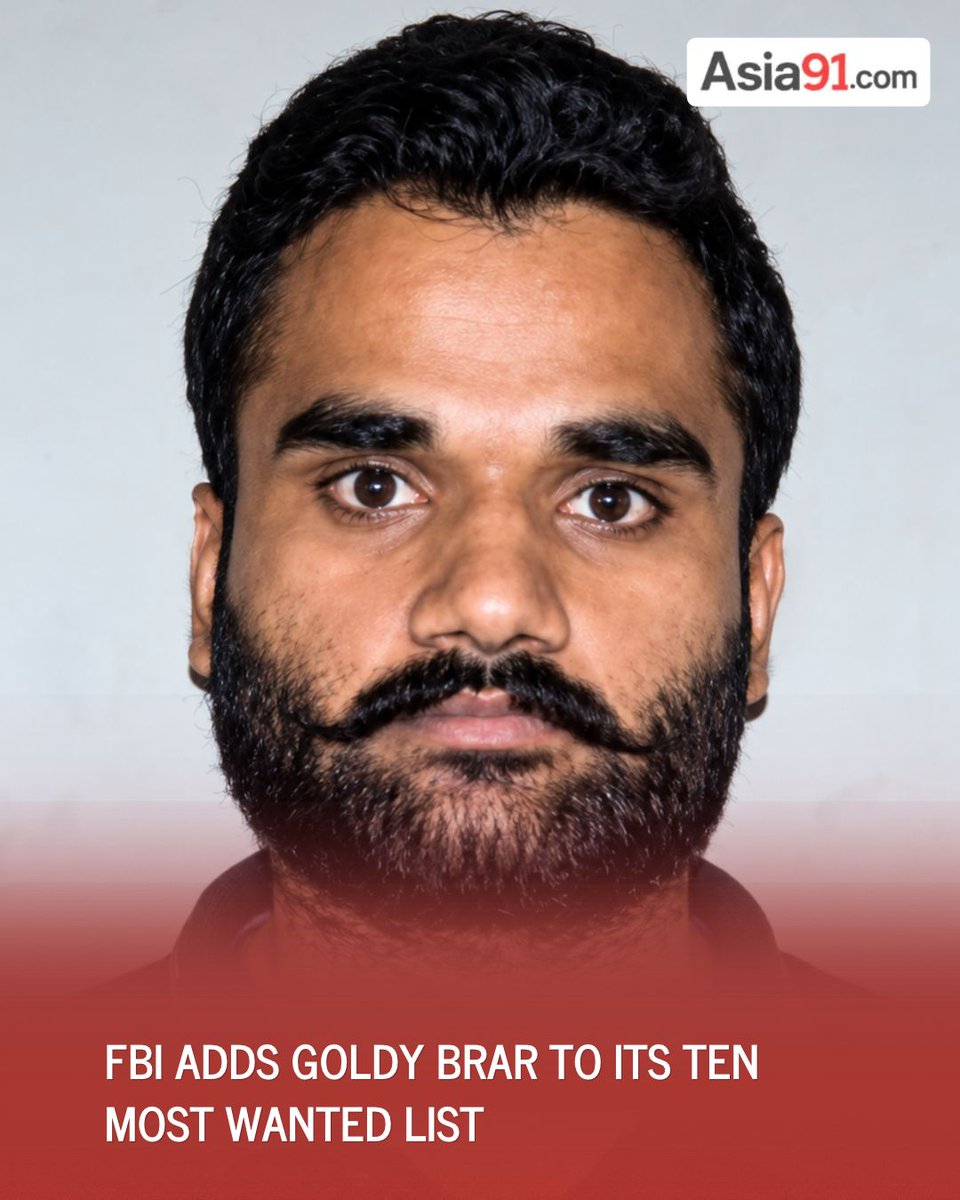 asia91_dot_com's tweet photo. Authorities announce a reward of up to $1 million for information leading to his arrest.

Satinderjeet Singh, also known as Goldy Brar, has been added to the FBI’s Ten Most Wanted Fugitives list over alleged involvement in organized crime, targeted killings, extortion and narcotics offenses.

#GoldyBrar #FBI #USNews #IndiaUS #CrimeNews