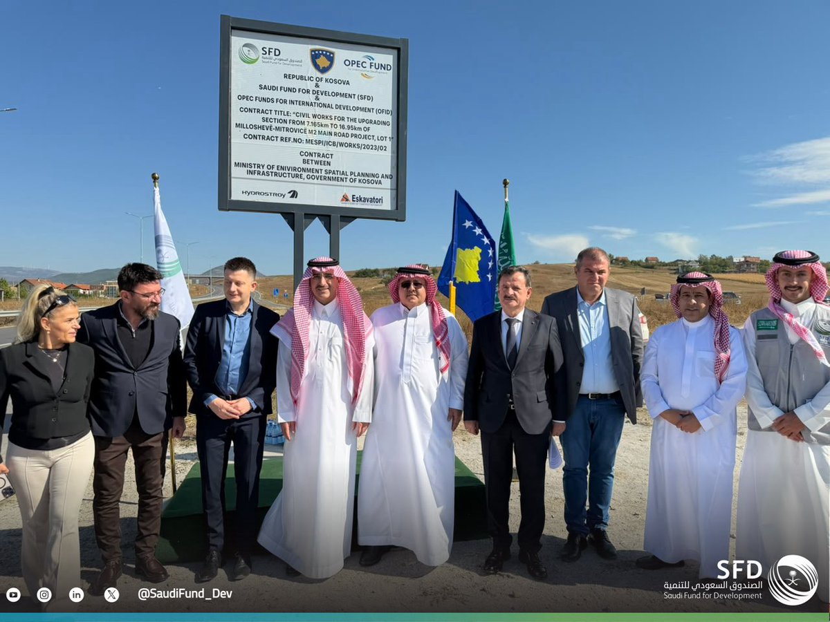 SaudiFund_Dev's tweet photo. #Kosovo | #SFD CEO Mr. Sultan Al-Marshad participated in the inauguration of the Pristina–Mitrovica Highway Project, supported by a $16 million development loan from SFD, with representatives from the Saudi Embassy in Albania in attendance. https://t.co/19xcYPcr0G
