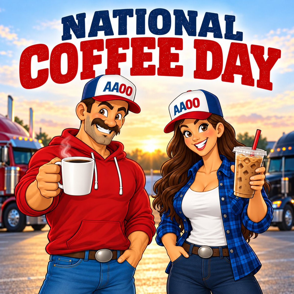 AAofOO's tweet photo. Happy National Coffee Day! Here’s to early mornings, long hauls, and that first sip that gets you moving. ☕💪

How do you take your coffee on the road? Hot or Iced? Comment below & let us know! 👇 

#NationalCoffeeDay #AAOO #OwnerOperators #Truckers #TruckingLife #CoffeeDay #TruckerLife