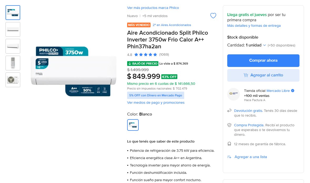 LaDatadelPrecio's tweet photo. ❄️ Se viene el calor y este aire Philco tiene 43% OFF
Aire acondicionado Split Philco Inverter frío/calor de 3750W, con eficiencia energética A++ y tecnología inverter para un consumo más eficiente.
💰 Bajó de $1.499.999 a $849.999
🔥 43% OFF
⭐ 4.8/5
🏆 #2 más vendido en aires acondicionados
🏪 +5 mil vendidos
💳 6 cuotas de $141.666
Ideal si querés llegar al verano con el aire ya resuelto.
👉 https://t.co/LuvRwBREaG