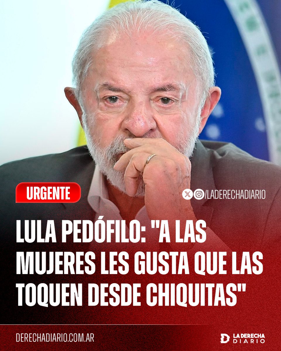laderechadiario's tweet photo. 🚨🇧🇷 | LULA PEDÓFILO: El dictador brasileño Lula da Silva, en su evidente estado de senilidad, declaró que "a las mujeres les gusta que las toquen desde chiquitas". https://t.co/iQ0hBVWyra