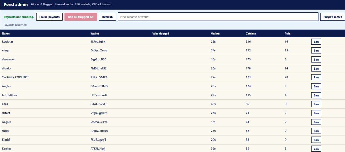 PairPond's tweet photo. catch payouts are back on 🎣

we banned 286 bot wallets farming the pond. what they were after now goes to real players

64 anglers in right now, come fish https://t.co/KH0snJOghi