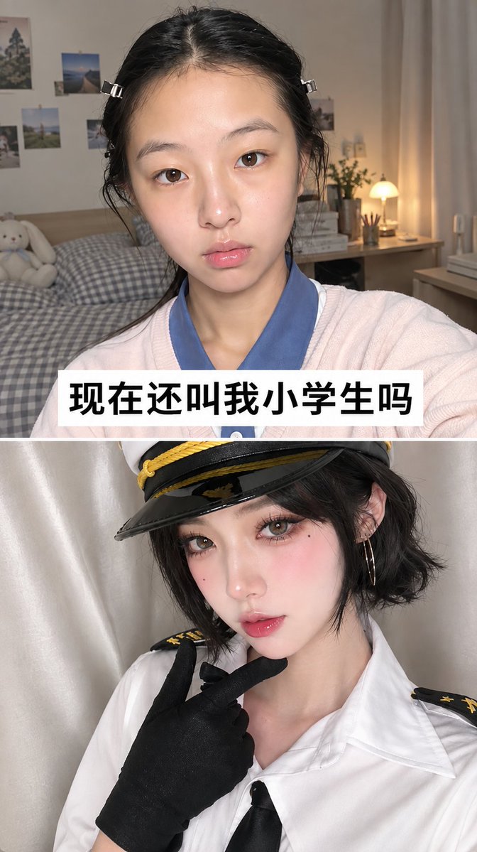 huoshan007's tweet photo. 现在想想吴亦凡其实也挺冤枉的，这种诱惑谁扛得住？

现在小学初中生化完妆，根本就是两个人，她不说年龄真难分不清是不是未成年 https://t.co/whUUU6dUI3