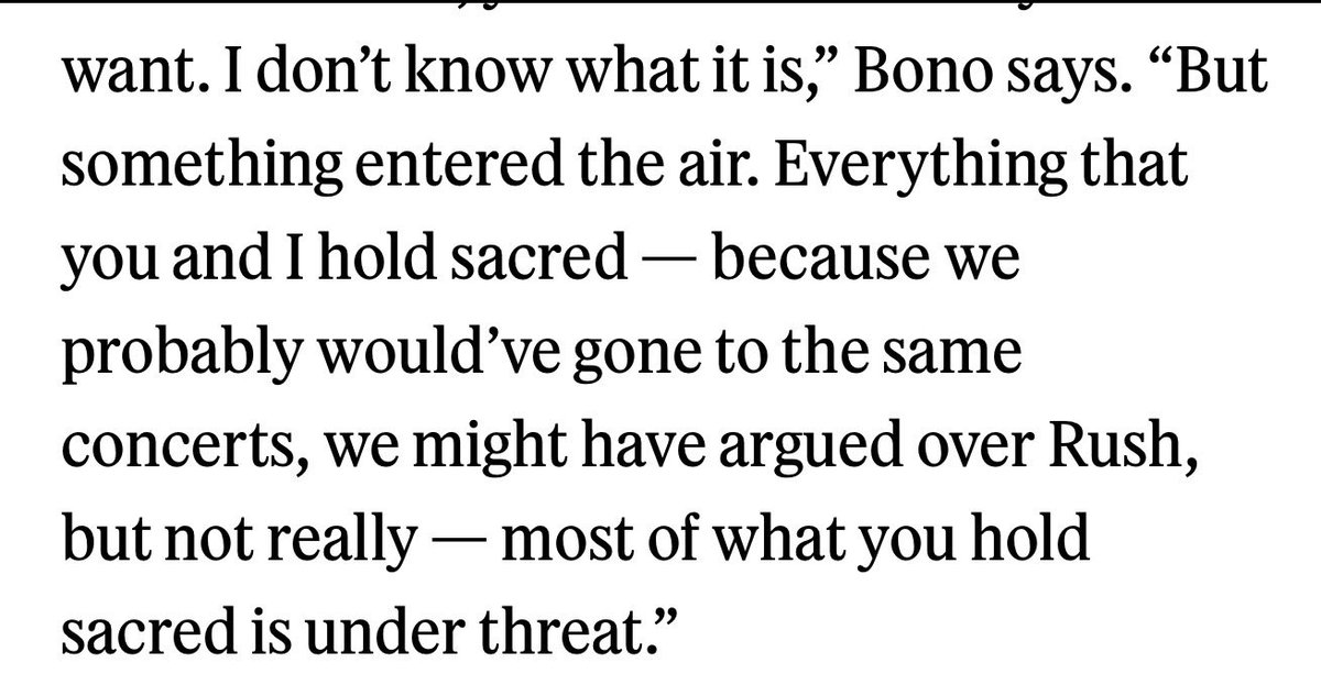 hiattb's tweet photo. What Rush song would you play Bono to convert him? I was thinking “Bravado.”
https://t.co/lrCti2VAb3 https://t.co/LYzlkN23II