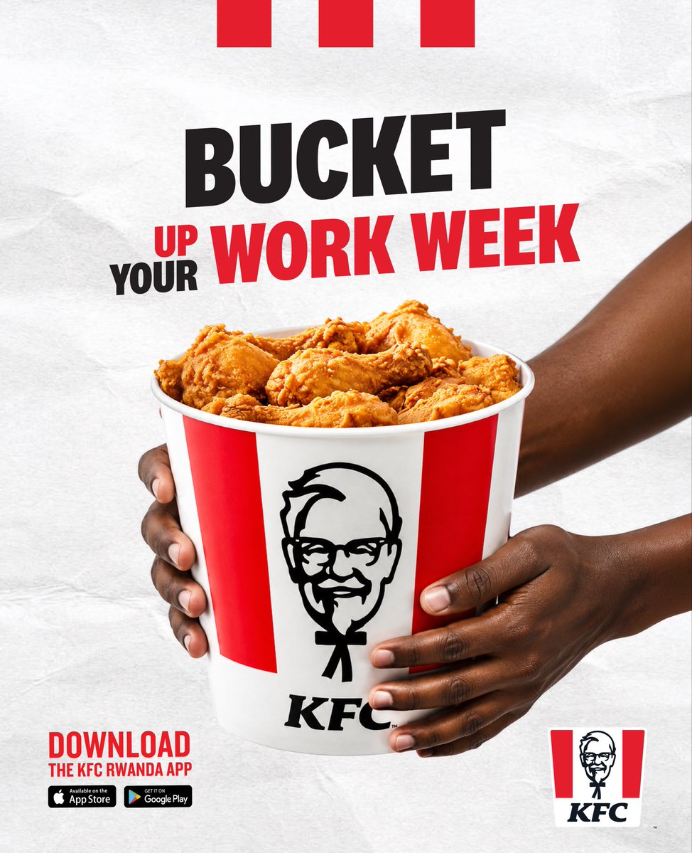 KFCinRwanda's tweet photo. Bucket up your office mood!
Make your week a little more finger lickin’ good with a KFC Bucket perfect for sharing, or keeping all to yourself. 👀😂
📲 Download the KFC Rwanda App and order yours today!
#KFCRwanda #BucketUp #FingerLickinGood #KFC #OrderNow https://t.co/KUGj5eHRXM
