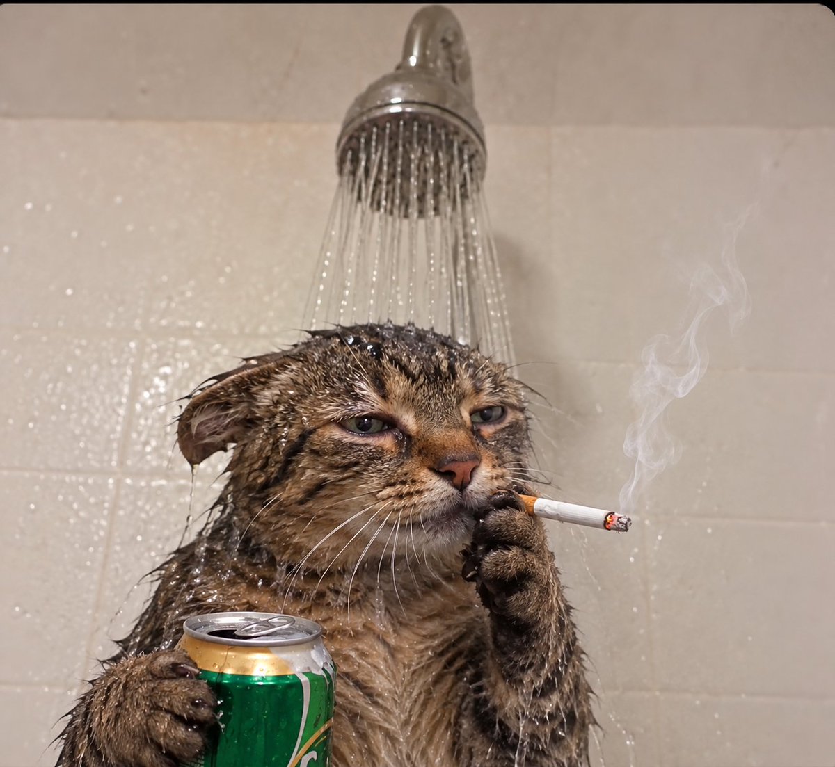 SmokingBeerCat's tweet photo. Whenever I feel down, I take a shower. https://t.co/CMZqzEWuKv
