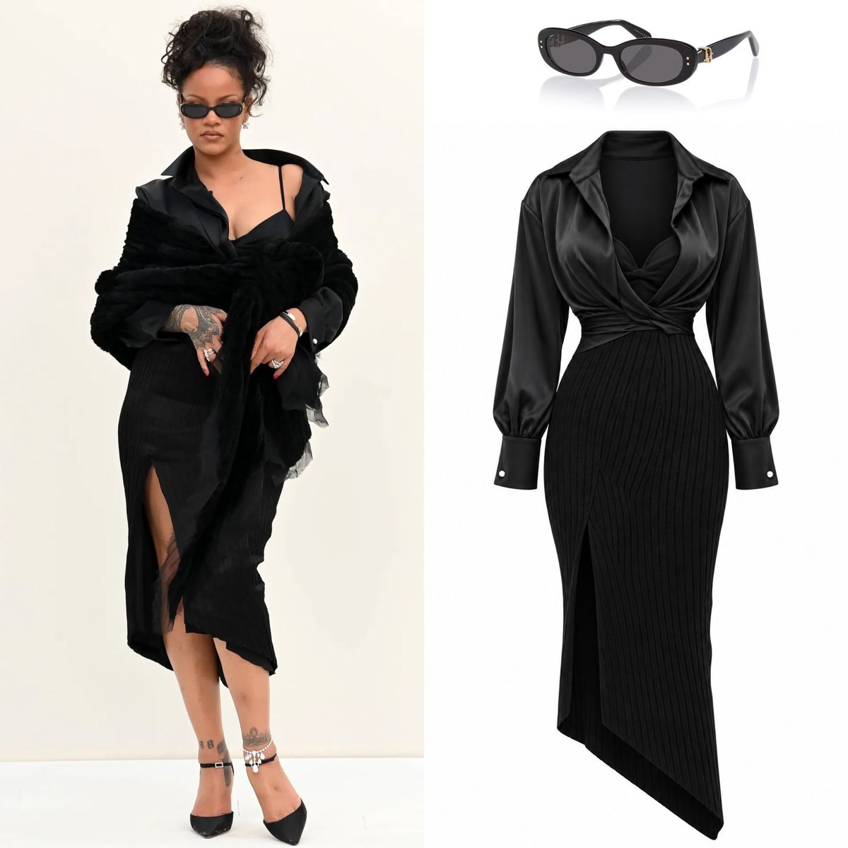 Rihanna Dior SS27 front row Rihanna at Dior SS27 Paris custom plunging shirt-dress