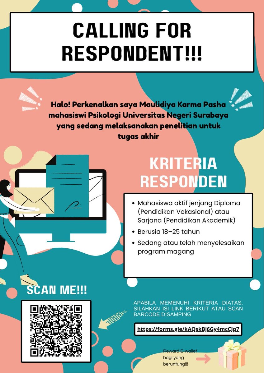 lidiyaaa_56's tweet photo. Halo teman-teman, buat kalian memenuhi kriteria boleh banget isi kuesioner ku yaa untuk kebutuhan tugas akhir, untuk kriteria : mahasiswa yang pernah/sedang menjalani magang yaa
yang mau barter juga boleh bgt, reply saja yaa
Link Kuesioner : https://t.co/p9gC9Ggqko https://t.co/b2gfezLsM1