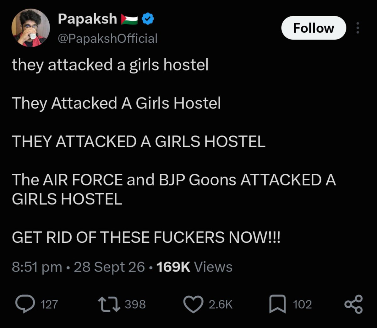 Goreunit's tweet photo. 🚨⚠️ ISPR FUNDED CAMPAIGN AGAINST THE INDIAN AIRFORCE @IAF_MCC !

Yesterday when all of LPU campus was in turmoil, ISPR 🇵🇰 Accounts found it as an opportunity to malign our highly dignified Airforce and started propaganda against it.

An Indian Account Called @PapakshOfficial also Joined the Disinformation campaign and Amplified this malignant agenda against our Airforce. He might be on ISI Payroll and needa a thorough background check.
Requesting @MythbusterXX @MEAIndia @IAF_MCC @PIBFactCheck 
To please look into this matter and take appropriate action on the aforementioned person.