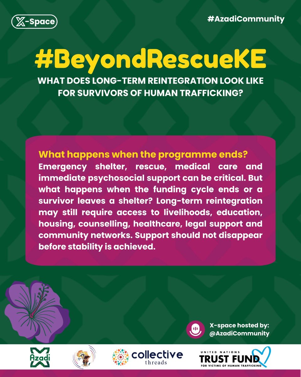 LeilaSiso71093's tweet photo. A survivors journey does not end when trafficking ends long-term Reintegration means standing alongside survivors as they heal, reconnect and pursue their dreams.
@Azadicommunity @Unvtf_tip
#Azadicommunity
#BeyondRescueKe https://t.co/uMKBE6QXOk
