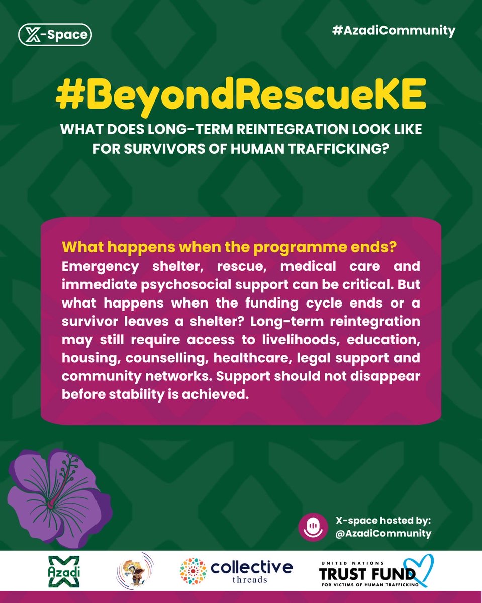 mercyli21924022's tweet photo. when the programme ends, the focus should shift from direct programme support to sustainable reintegration and continued protection

#BeyondRescueKe
#AzadiCommunity 

@unvtf_tip
@AzadiCommunity https://t.co/dgWcStIgAz