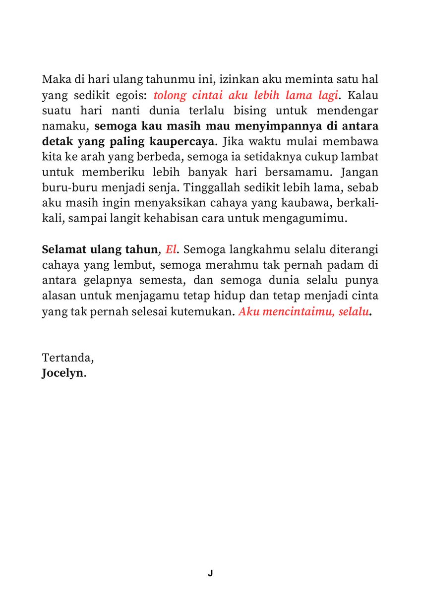 pencorner's tweet photo. Selamat ulang tahun, sayang. Semoga kau selalu menjadi cahaya yang tumbuh di antara gelapnya semesta. Dan semoga di mana pun waktu membawamu, kau selalu menemukan alasan untuk bercahaya dan dicintai. https://t.co/BZkJoLqYiM