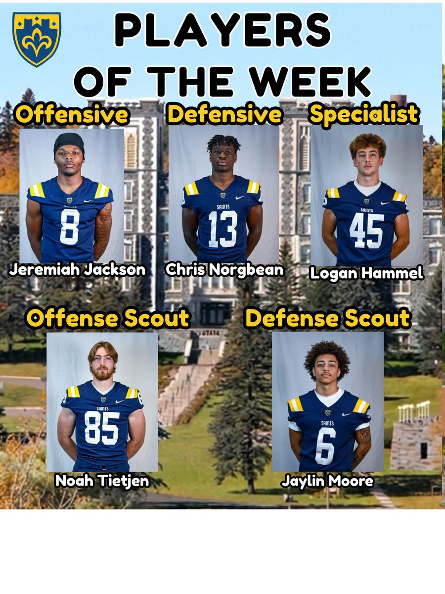 CSSSaintsFB's tweet photo. Your Players of the Week vs Macalester!

#DRIVE https://t.co/D8YqQy8c4b
