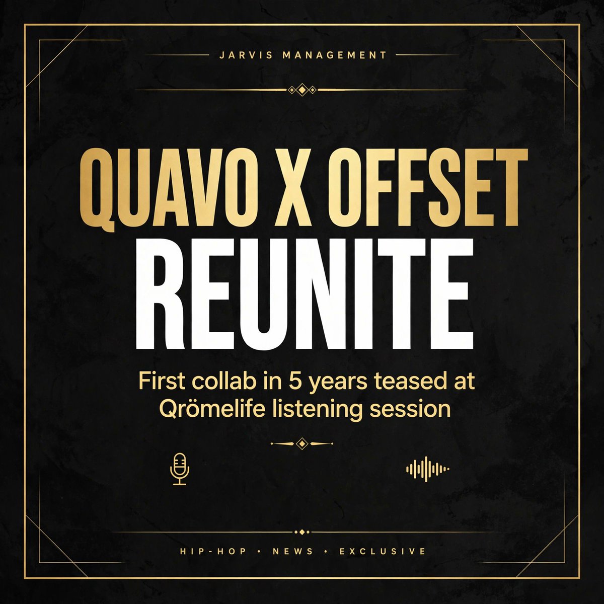 jarvismgmt's tweet photo. Quavo &amp; Offset REUNITED 🚨 Offset pulled up to Quavo's Qrömelife listening session to tease 'Away' — first collab in 5 years since Culture III. Final Migos album also in the works. Qrömelife drops Oct 2.
https://t.co/JRSb15WHbQ
#Migos #HipHop https://t.co/rlMfT64NsA