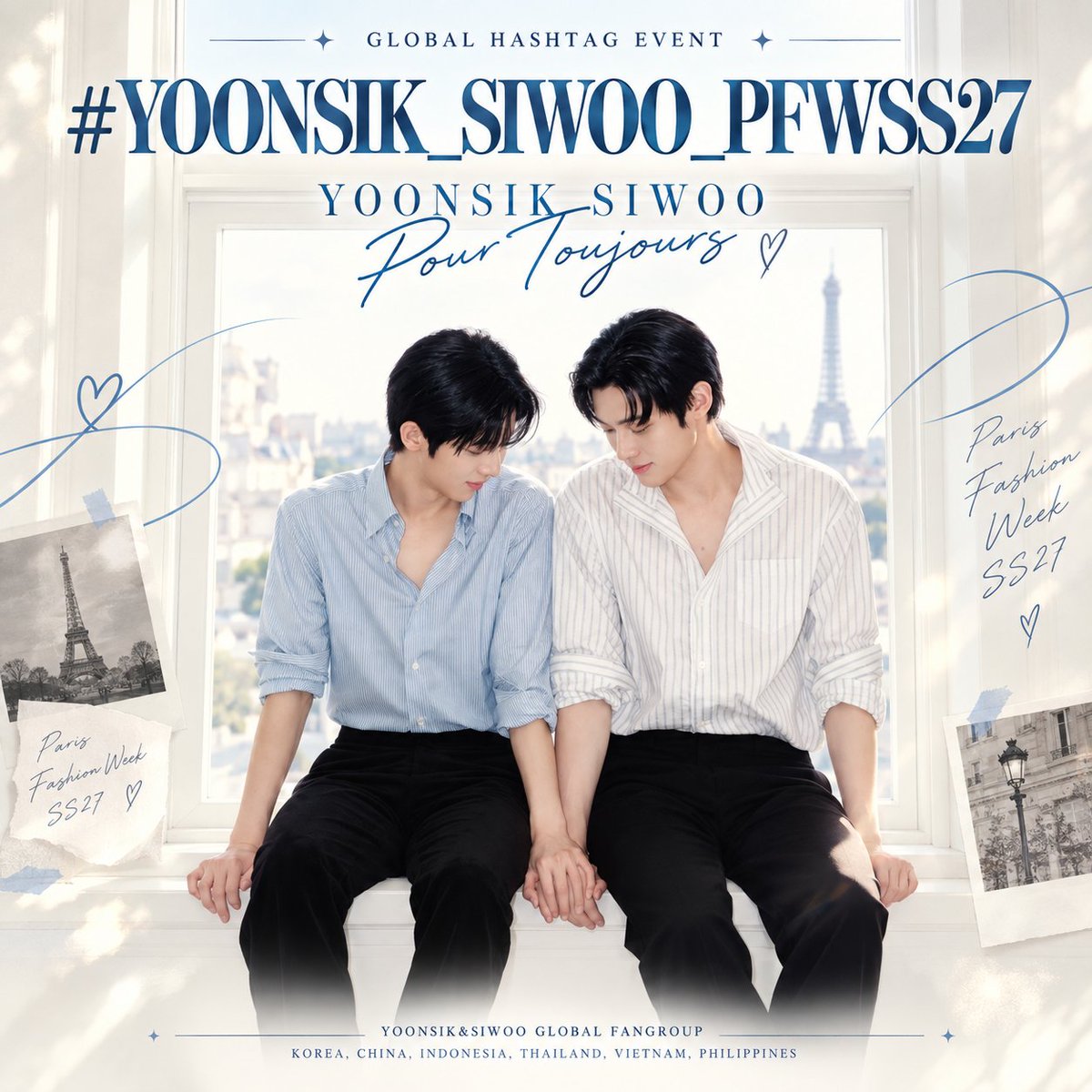YoonSikSiwoo_KR's tweet photo. 윤식&amp;시우의 PFW 참석을 기념하여
두 사람의 글로벌 팬엽합에서 해시태그 이벤트를 진행합니다.

메인 키워드와 해시태그를 포함하여,
사진, 영상, 응원 메시지를 추가로 넣어서 게시글을 작성해주세요.

📢Main Hashtag
#.YOONSIK_SIWOO_PFWSS27

⏱️Trending start
2026/09/30 7am KST

(계속) https://t.co/o71yUfe03x