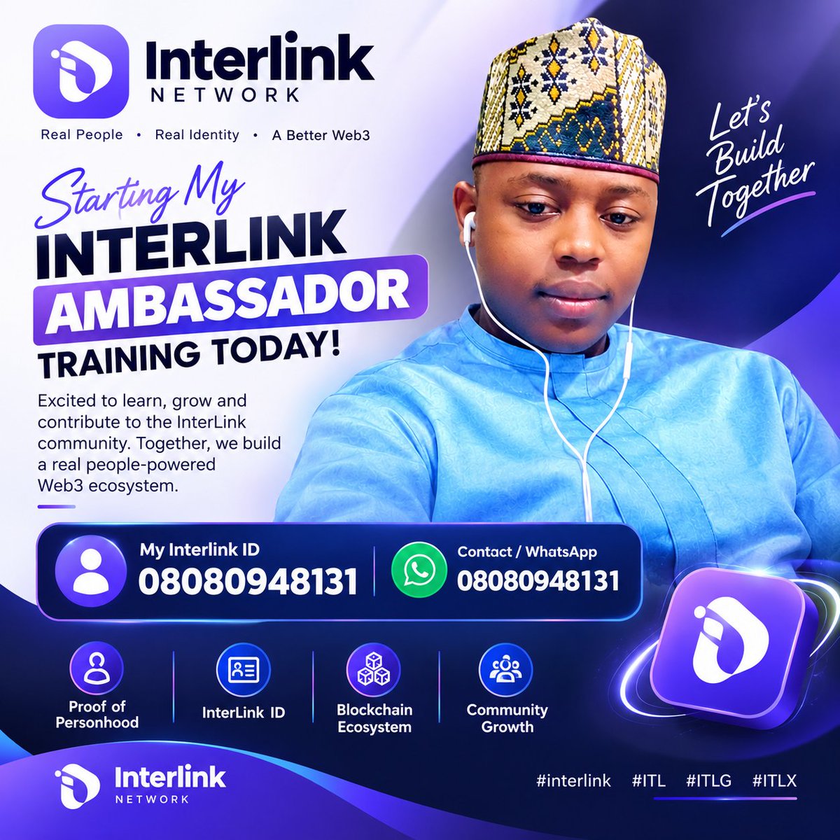 Shamwilu7a's tweet photo. 🚀 A new journey begins!

Today, I’m starting my InterLink Ambassador Training — ready to learn, grow, and contribute to the community. 💜

InterLink ID: 08080948131

#interlink #ITL #ITLG #ITLX https://t.co/xQ2uEGkXud