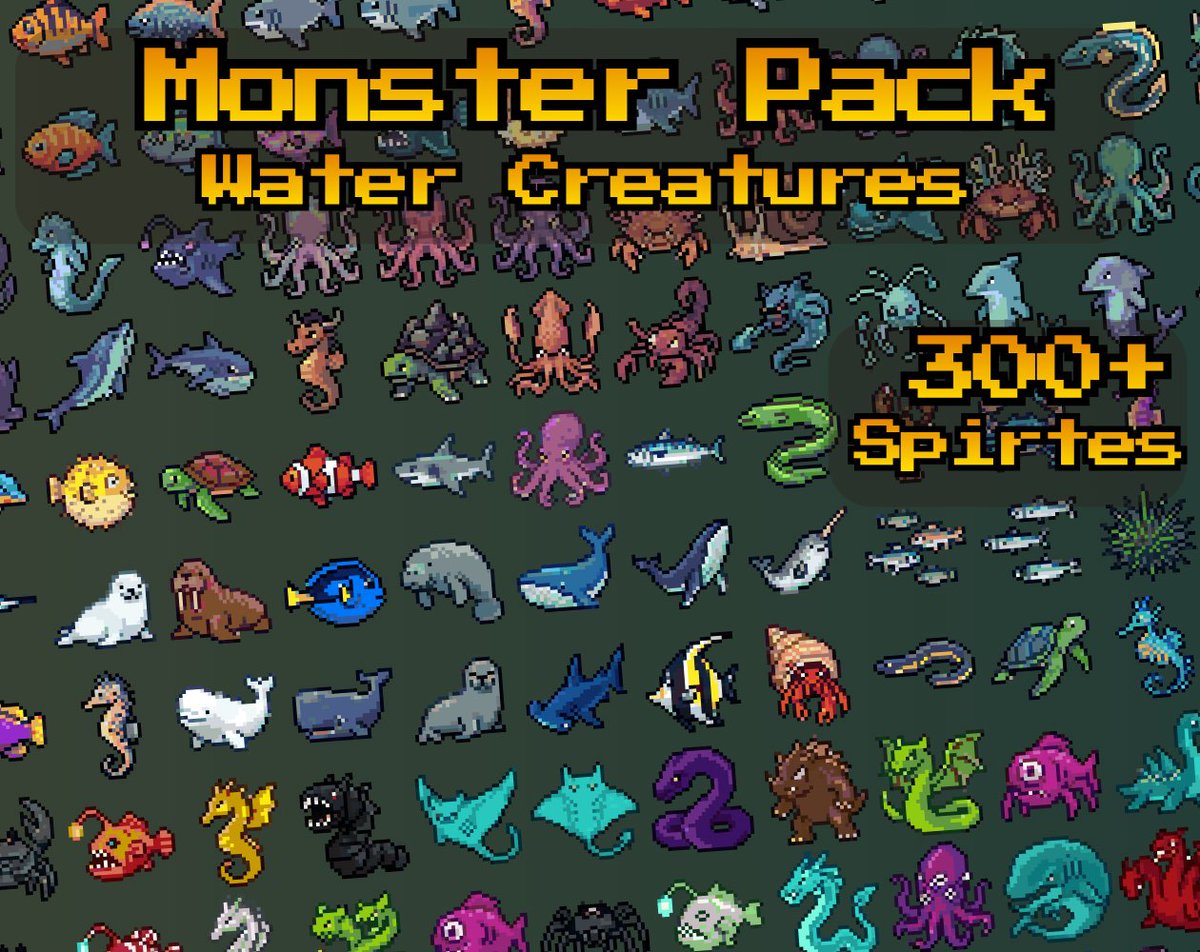 PixAssets's tweet photo. 315 32x32 pixel art water monsters for roguelike games!
Check it out: https://t.co/KDNTLCxrpi
#gamedev #pixelart #assetpack #indiedev https://t.co/n9Vp3yVFE3