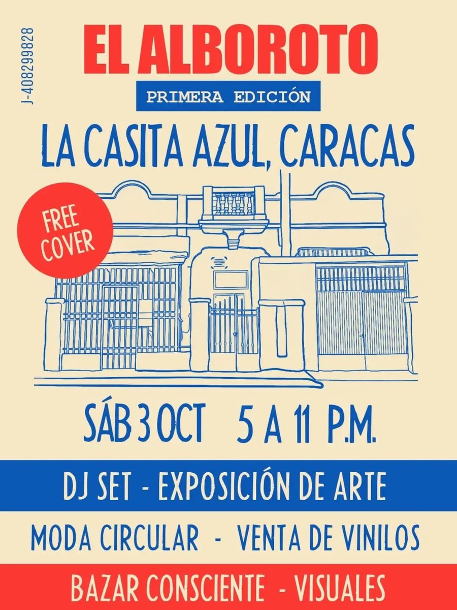 AcaCaracas's tweet photo. #AcáCaracas alternativa con EL ALBOROTO.
EXPO ARTE + MODA + VENTA DE VINILOS + BAZAR + DJ SET + VISUALES + ENTRADA LIBRE, este #Sáb #03Oct en LA CASITA AZUL de San Agustín del Norte cerquita de #ParqueCentral
⏰️ 5:00 pm. A 11:00 pm.
Gratiñán! https://t.co/a1Sr01pUMo