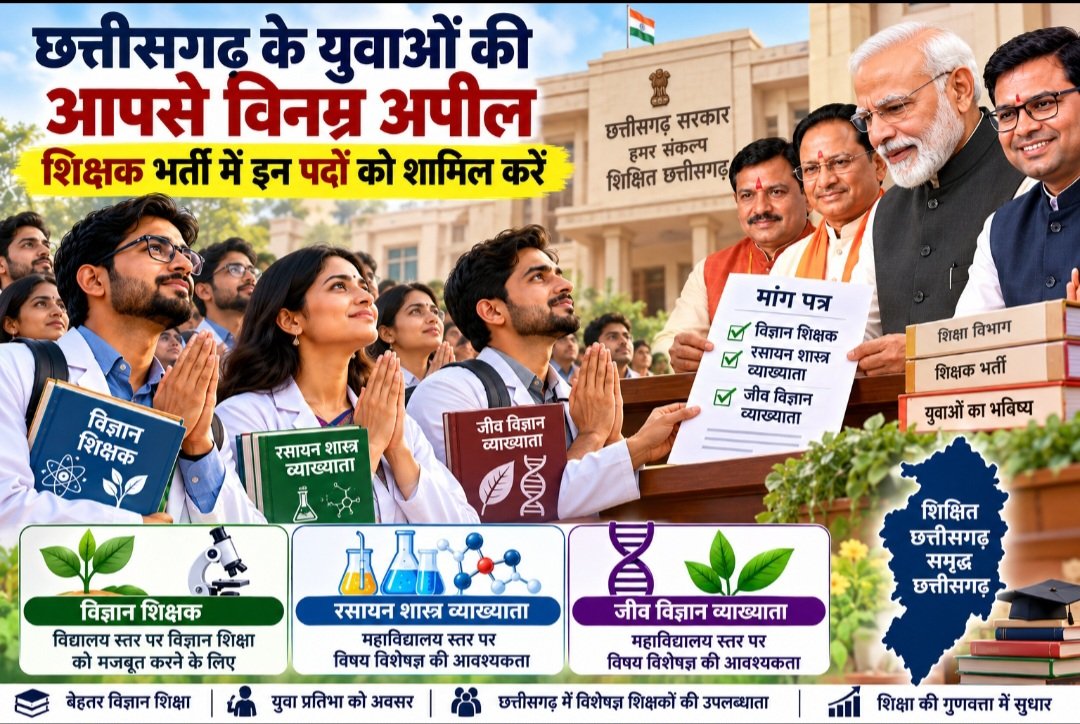 KeshavVishwkrma's tweet photo. विज्ञान संकाय के शि��्षित युवा मन भी शिक्षक अउ व्याख्याता बन सकत हे एक बार अवसर तो दो सर।
@vishnudsai @ChhattisgarhCMO
@OPChoudhary_Ind @narendramodi @GajendraYdvBJP
#AddLecturerPostsCG #CGLecturerBharti https://t.co/AuxuvGt2o0
