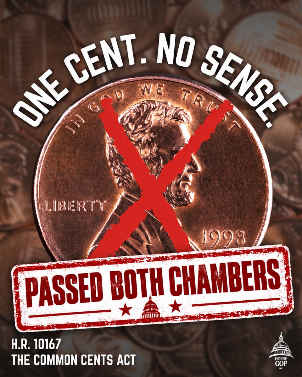 RepLisaMcClain's tweet photo. Thrilled to see my Common Cents Act PASS the Senate and head to @POTUS’s desk!

It costs nearly FOUR cents to make just one penny. This legislation will save $85 million per year by permanently ending penny production — it’s common sense! https://t.co/7sOeVIiuW1
