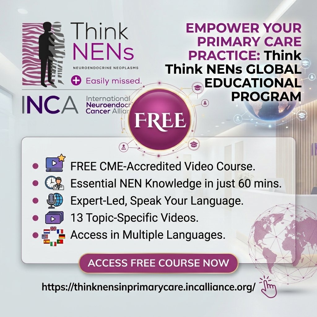 netcancerday's tweet photo. It’s easy to learn to #ThinkNENs:
🔷Designed for busy GPs
🔷CME-accredited 📜
🔷7 languages 🌐
🔷Free &amp; online 🎥
🔷Endorsed by ENETS &amp; NANETS.
✅Register now: https://t.co/X0mfICEuc5
#LetsTalkAboutNETs https://t.co/yxqfjVQBca