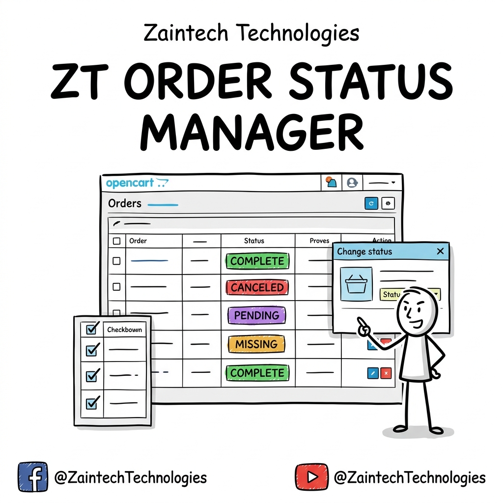 zaintech's tweet photo. Tired of opening every order page in OpenCart 3? ZT Order Status Manager adds color badges, a quick-update popup, and bulk status changes right on the order list. Notify customers and save hours. β‘π #OpenCart #OrderManagement #OCMOD #OpenCartModule #BulkUpdate #OrderStatus https://t.co/sWj58obZtN